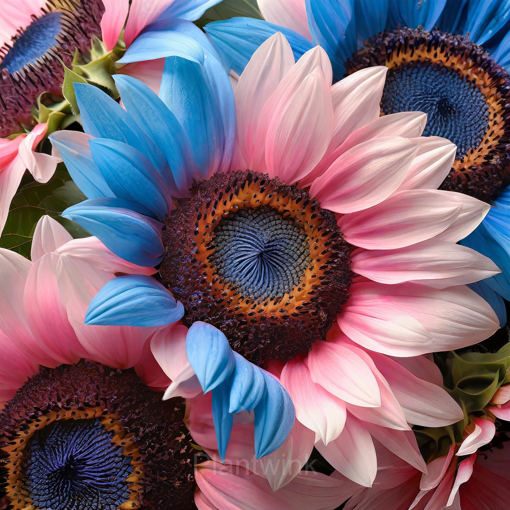 Twin-Blossom Half Pink, Half Blue Sunflower - Main