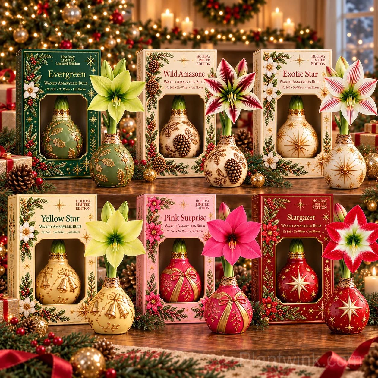Rare Holiday Waxed Amaryllis Bulbs – 6 Festive Varieties, No Soil or Water Needed - View 2